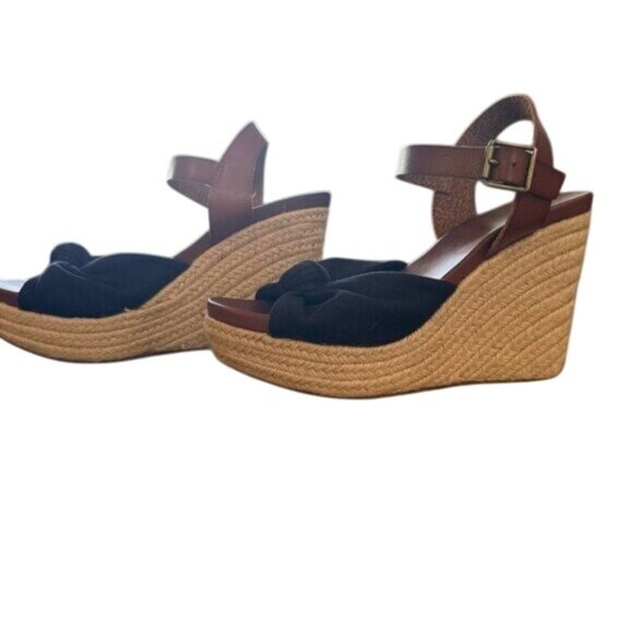 New Size 6 1/2 MIA Navy Blue and Brown Rope Knotted Wedge Sandals - Picture 9 of 11